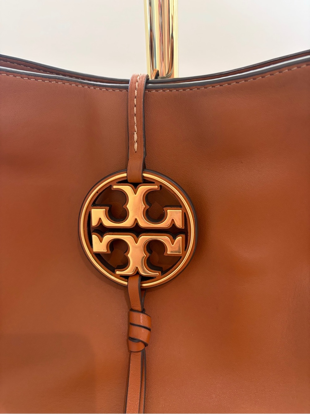 Tory Burch Cognac Leather Hobo with Logo Medallion - Picture 2 of 16